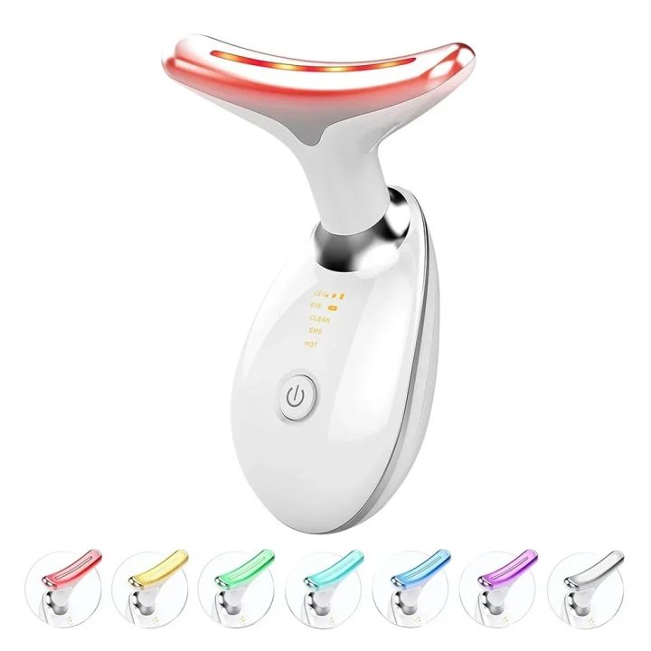 7 color EMS neck and face lifter white device with LED color modes